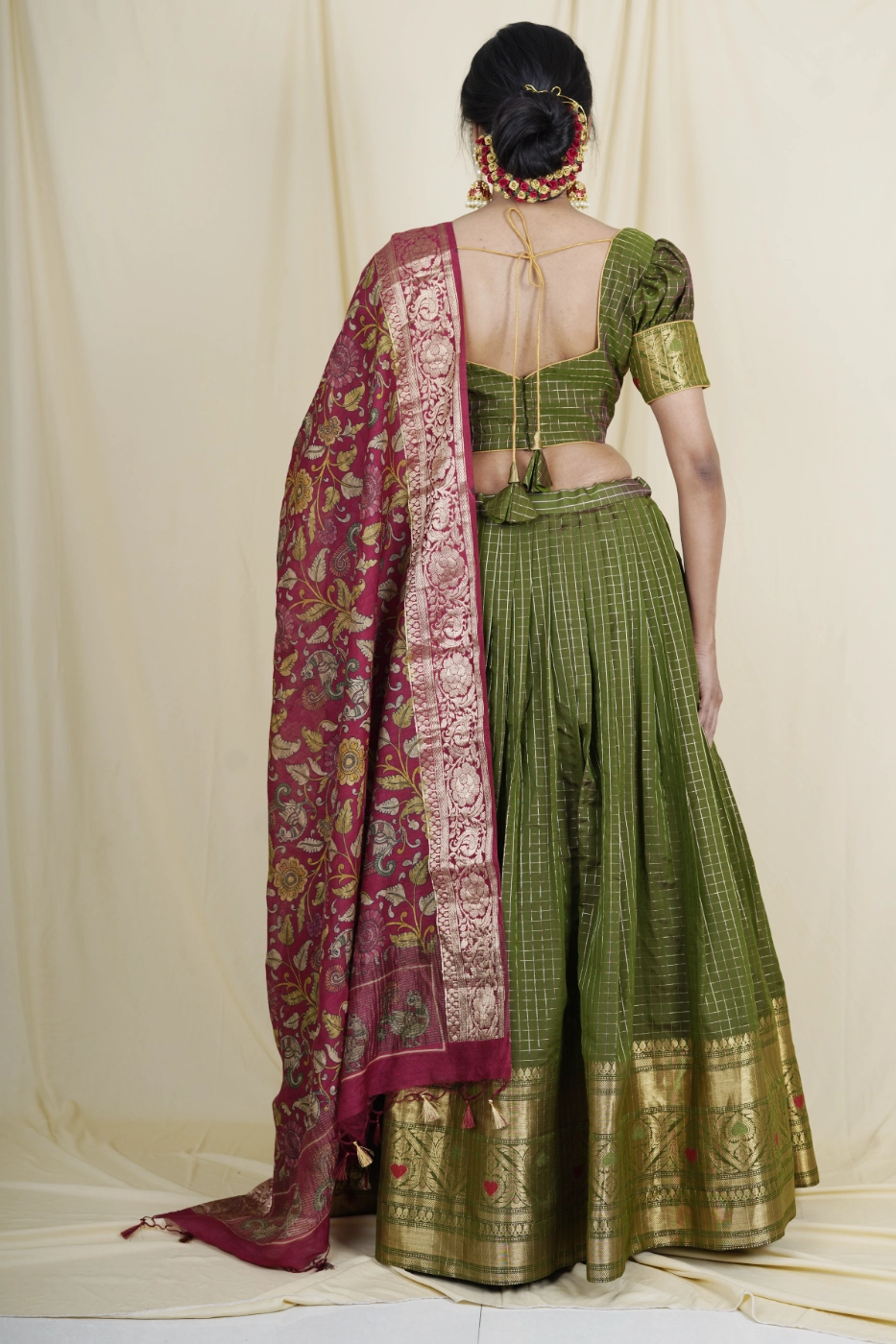 mehendi-green-silk-half-saree--set-paired-with-red-pen-kalamkari-dupatta-m?uid=1674824773